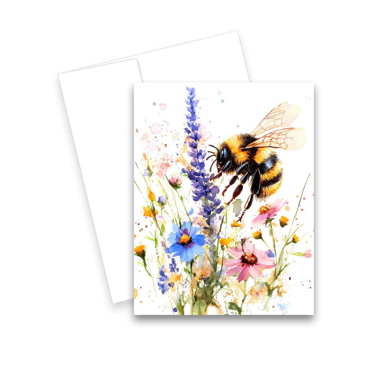 Wildflower & Bee Greeting Cards - Set of 1 or 4 - Note Cards: Set of 4