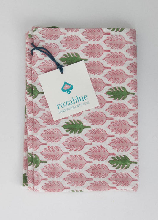 Cotton Kitchen Towel, Curry Leaves Pink