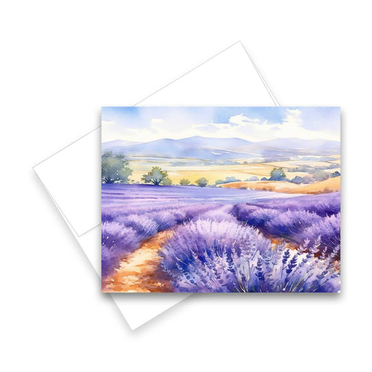 Lavender Fields Notecard - Set of 1 or 4 - Greeting Cards: Set of 4