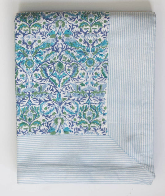 Cotton Tablecloth, Birds Blue
