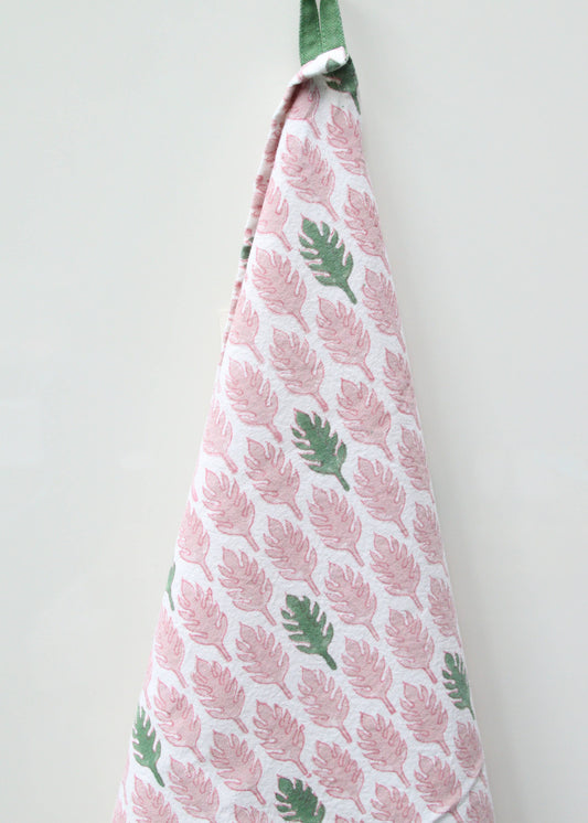 Cotton Kitchen Towel, Curry Leaves Pink