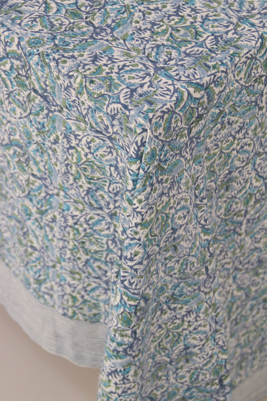 Cotton Tablecloth, Birds Blue