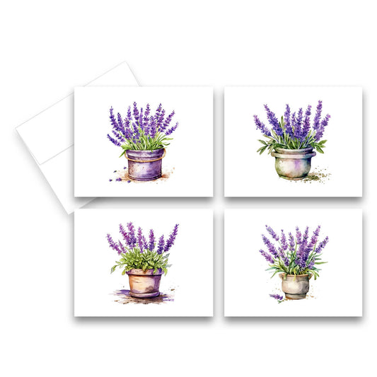 Assorted Lavender Pots  - Set of 4 - All Occasion Notecards: Set of 4