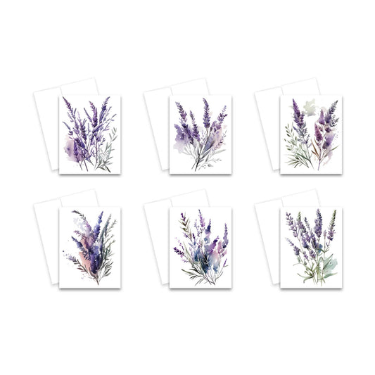 Assorted Lavender Greeting Cards, Set of 6, Blank Notecards: Set of 6